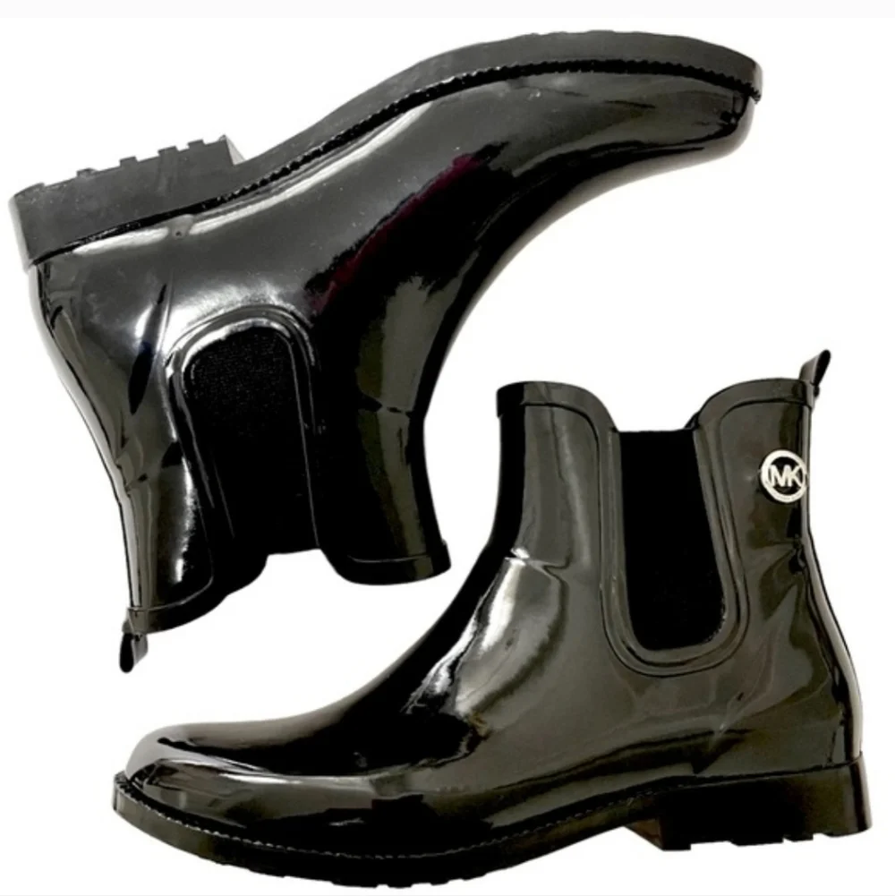 Michael Kors Women's Black Rain Booties Flat Rubber Ankle Boots US Size 8